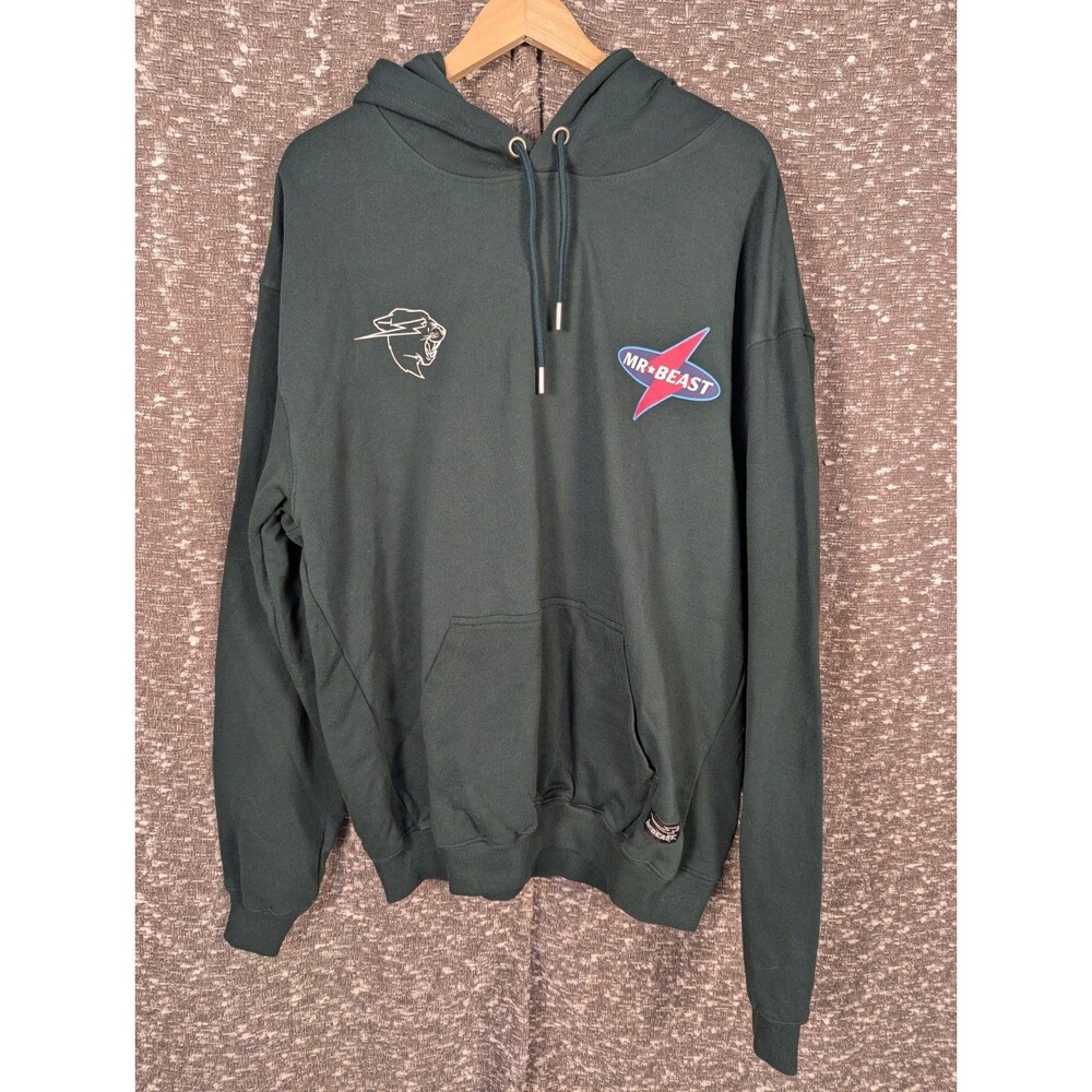 Mr Beast YT Creator Lightning Hoodie Green Cotton Pullover Sweater‎ Men's L